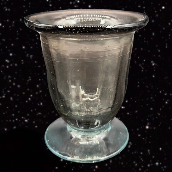 Hand Blown Art Glass Vase Bowl With Applied Base Clear Smokey Gray Black 4”T - Picture 15 of 15
